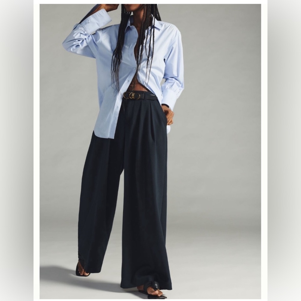 Anthropologie Mauve Navy wide leg pants